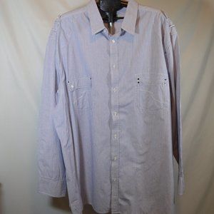 Oxide Pinstriped Blue White Men's Size 3XL Pockets Button Up Epaulette Shirt